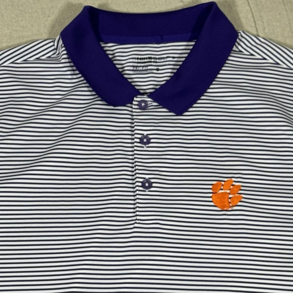 Nike Dri-FIT Clemson Tigers Mens XL‎ Golf Polo Purple Stripes Performance